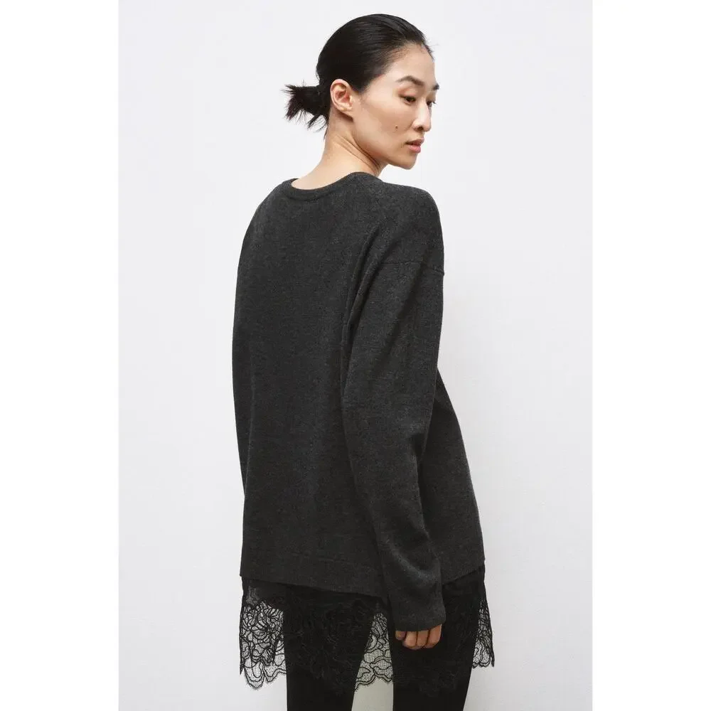 Zara Long Lace Combination Knit Jumper Sweater Size Small Oversized 2756/152